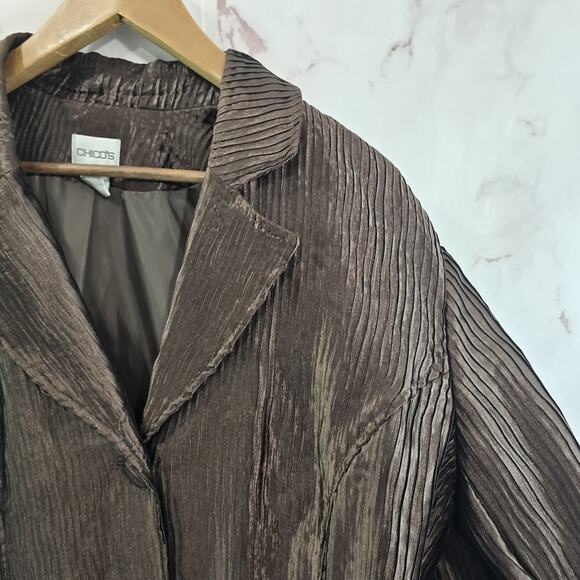 Chicos Jacket Women XL 3 Brown Lightweight Textured Blazer Blouse Artsy - Picture 9 of 10
